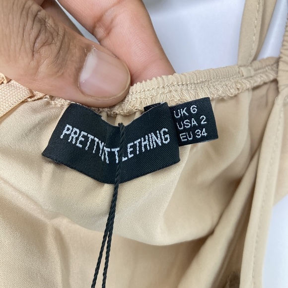 PrettyLittleThing Stone Strappy Cut Out Knotted Skirt Midaxi Dress Size 2 - Picture 3 of 15